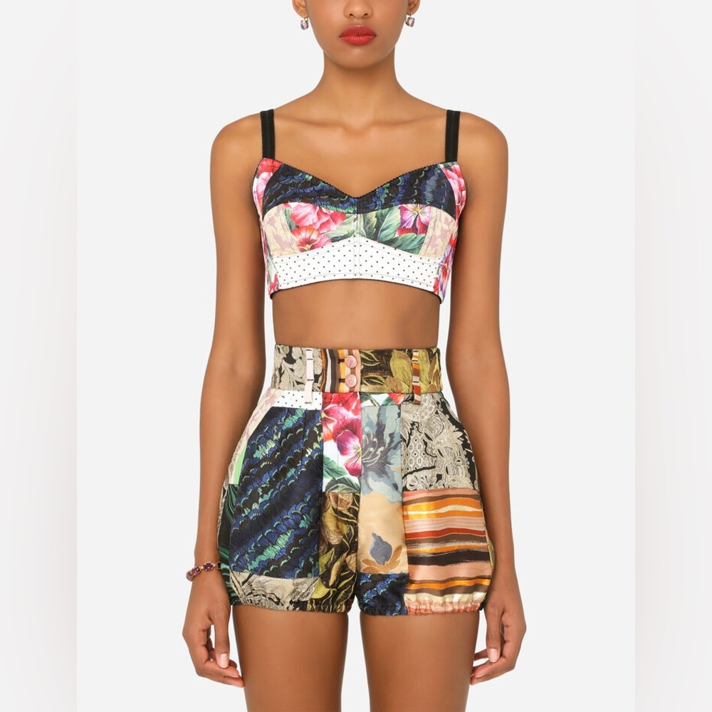 Dolce & Gabbana Drill and Jacquard Bustier Top and Shorts Size 40